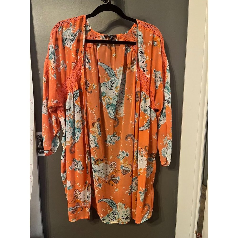 Torrid size 0 / 00  orange floral Kimono swim suit cover up